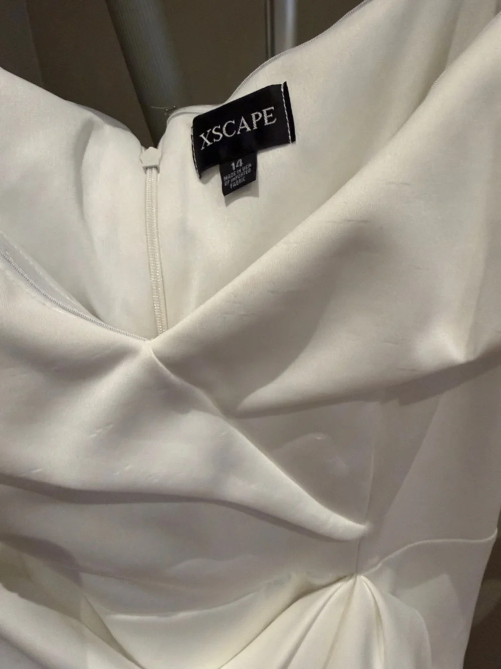 XSCAPE Womens White Scuba Waterfall Ruffle Short Sleeve Midi Sheath Dress - Picture 9 of 10